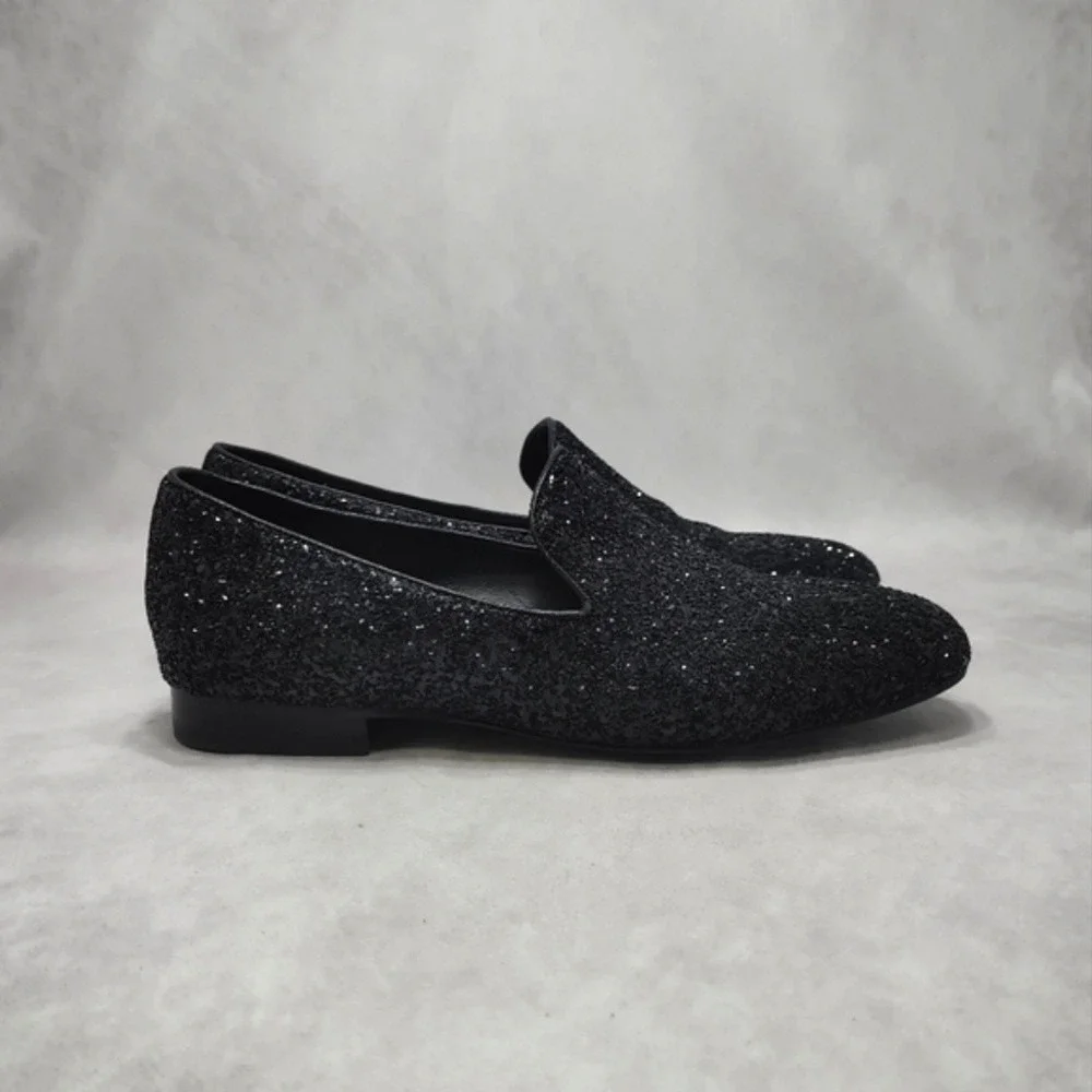 DONALD J PLINER Lyle Loafer‎ Glitter Smoking Slippers Flats Black Leather 7